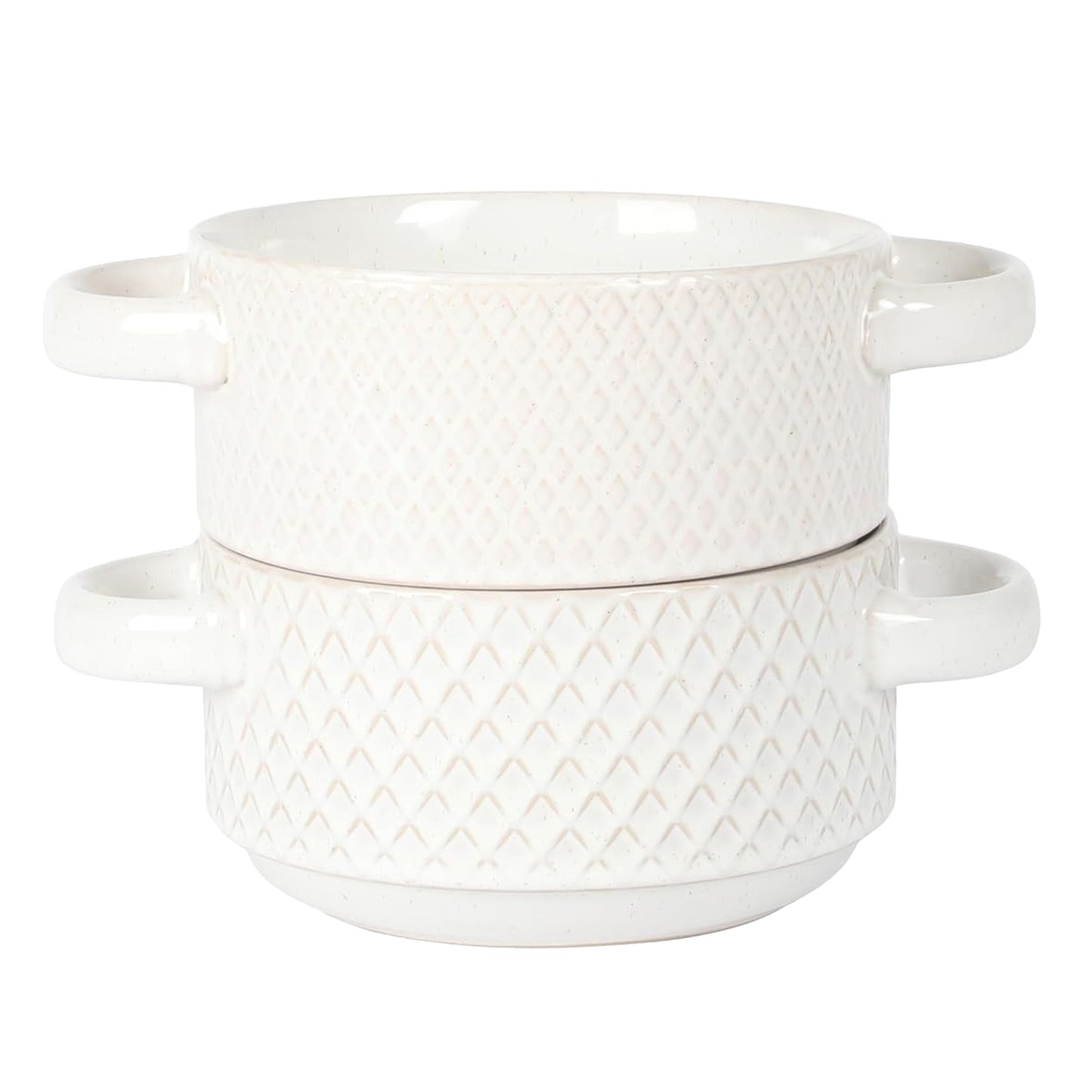 Gibson Elite Earlhart 2 Piece 6 Inch Ribbed Stoneware Soup Bowl Set with Handles in White LuxuryLifeWay Online Store