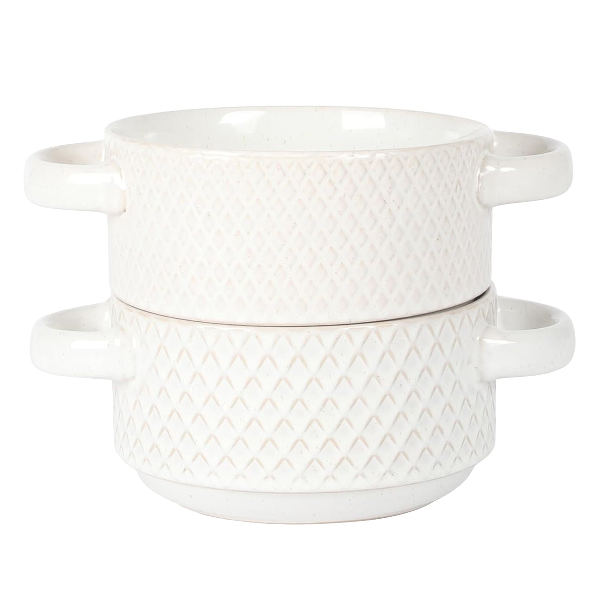 Gibson Elite Earlhart 2 Piece 6 Inch Ribbed Stoneware Soup Bowl Set with Handles in White LuxuryLifeWay Online Store