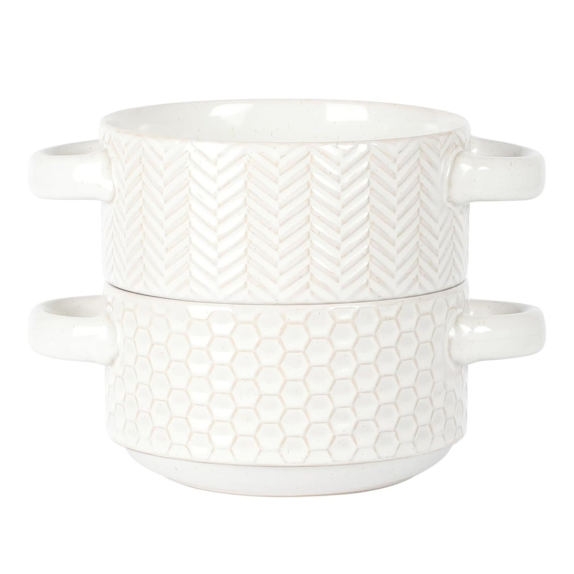 Gibson Elite Earlhart 2 Piece 6 Inch Ribbed Stoneware Soup Bowl Set with Handles in White LuxuryLifeWay Online Store