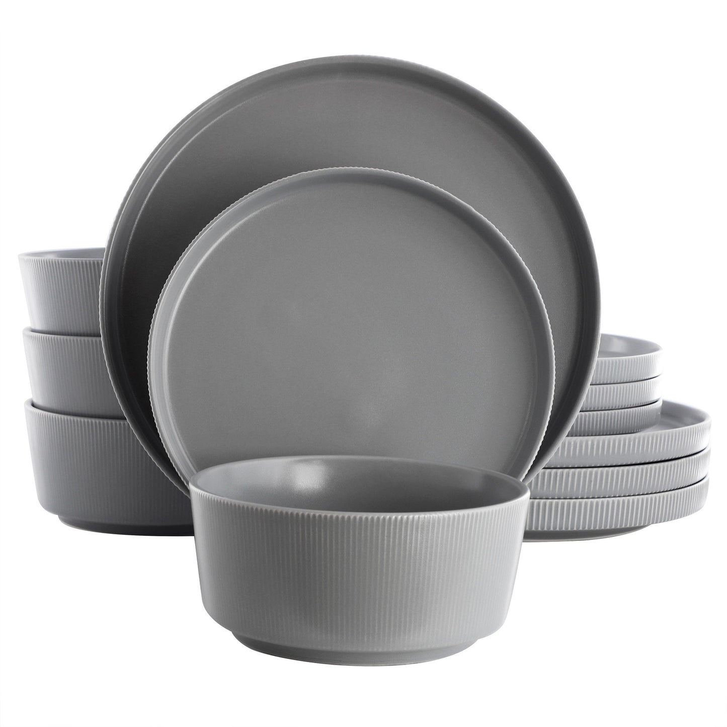 Gibson Home Dempsey Road 12 Piece Stoneware Dinnerware Set in Grey LuxuryLifeWay Online Store