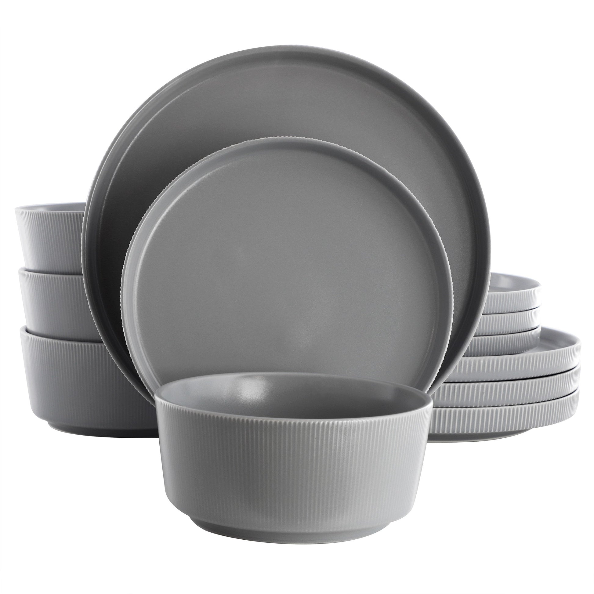 Gibson Home Dempsey Road 12 Piece Stoneware Dinnerware Set in Grey LuxuryLifeWay Online Store