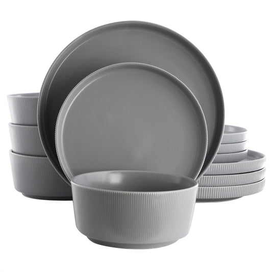 Gibson Home Dempsey Road 12 Piece Stoneware Dinnerware Set in Grey LuxuryLifeWay Online Store