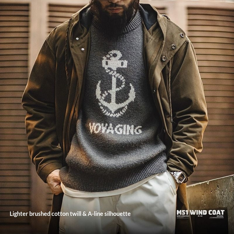 Military Style Brushed Fleece Hooded Windbreaker Loose Pure Cotton Mid-length Coat For Men Autumn LuxuryLifeWay Online Store