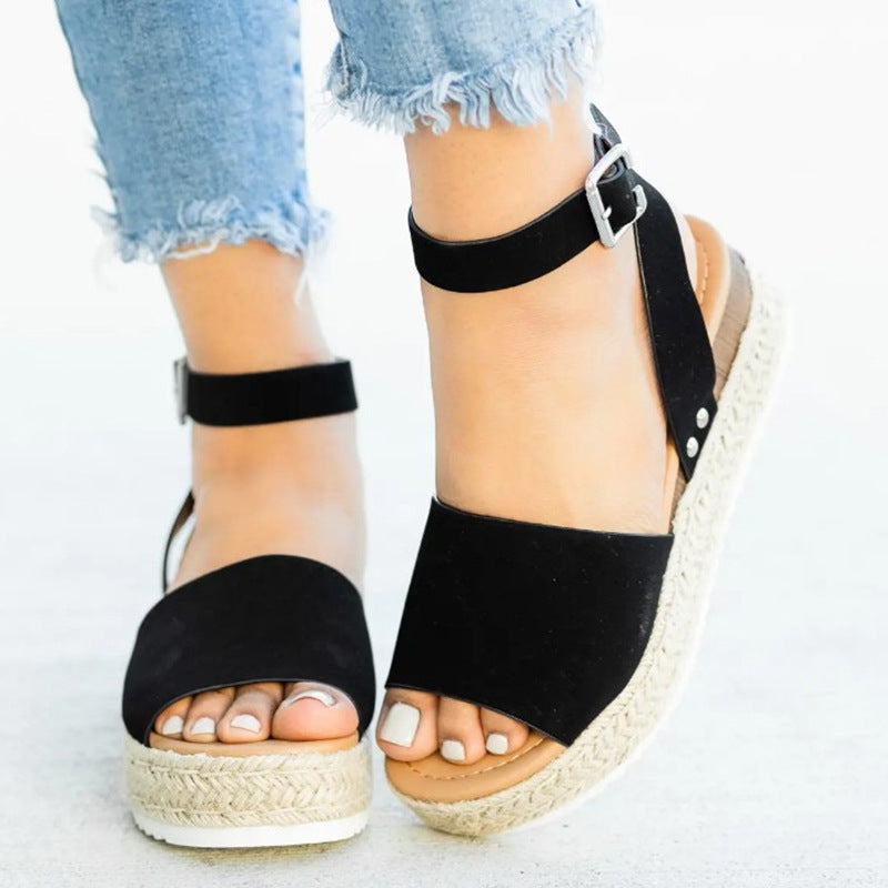 Plus Size Women's Thick Sole Leopard Print Round Toe Belt Buckle Fashion Casual Sandals LadyShow.Store