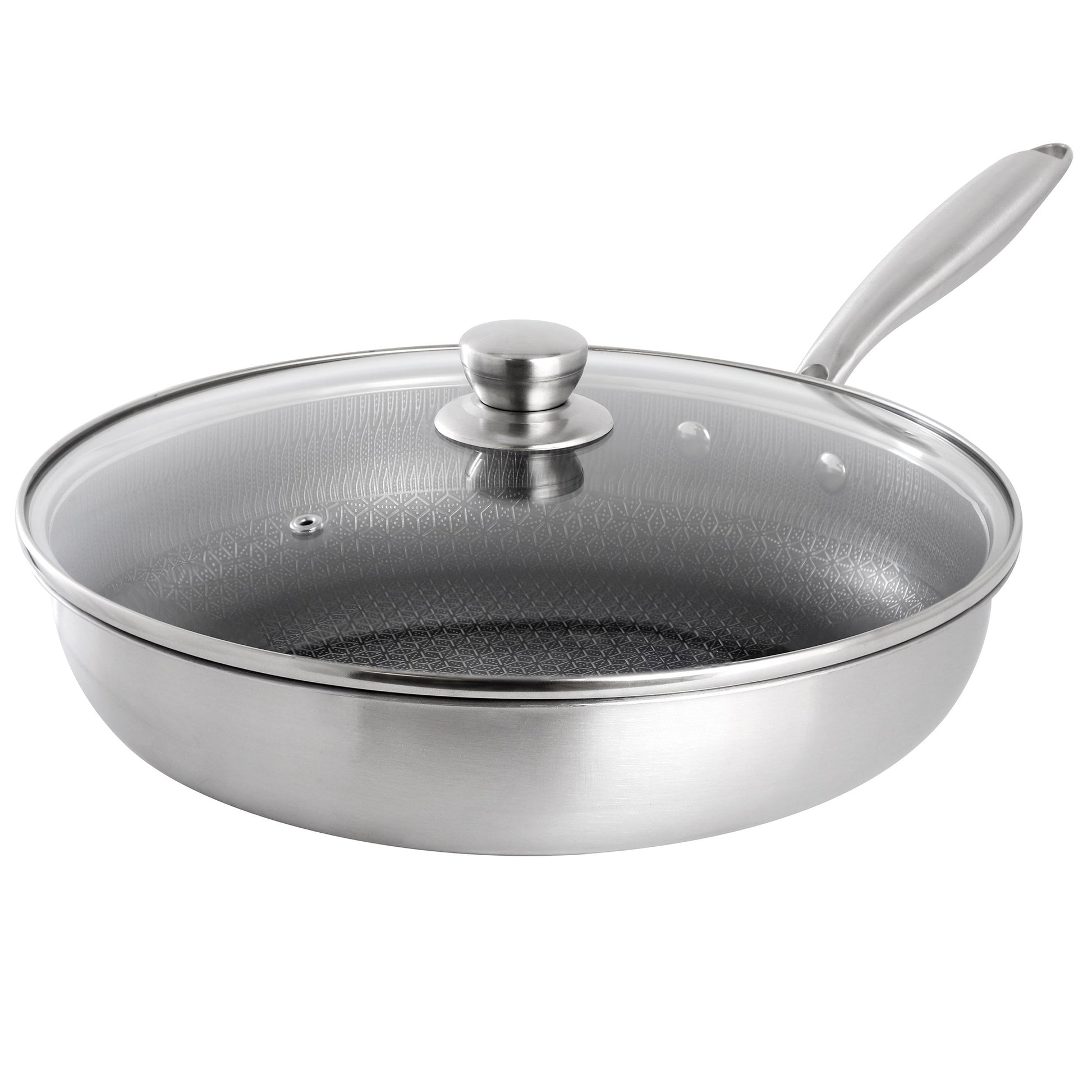 Gibson Home Elsenborn 12in Embossed Interior Stainless Steel Frying Pan with Lid LuxuryLifeWay Online Store