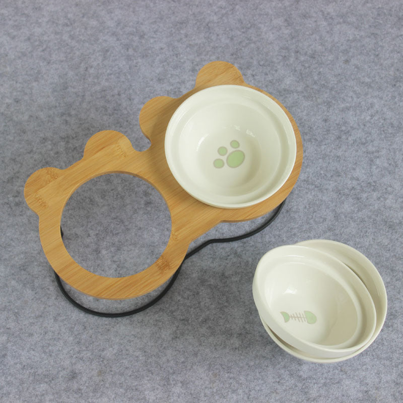 Slanted pet bowl with bamboo stand Pets Fashion