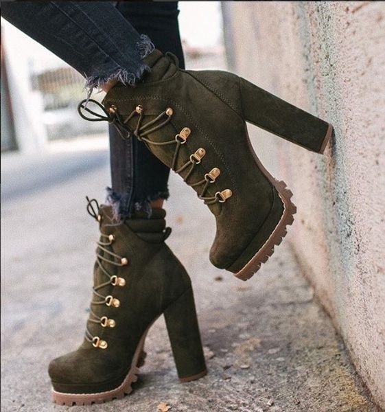 High-heel lace-up rivet short boots Best YouTube Store