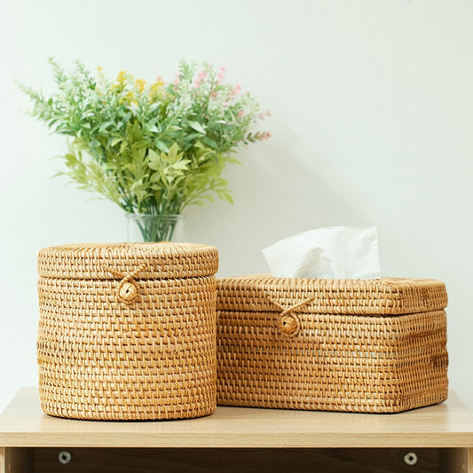 Rattan Handmade Tissue Box Drawer Box Living Room Bedroom Storage Box