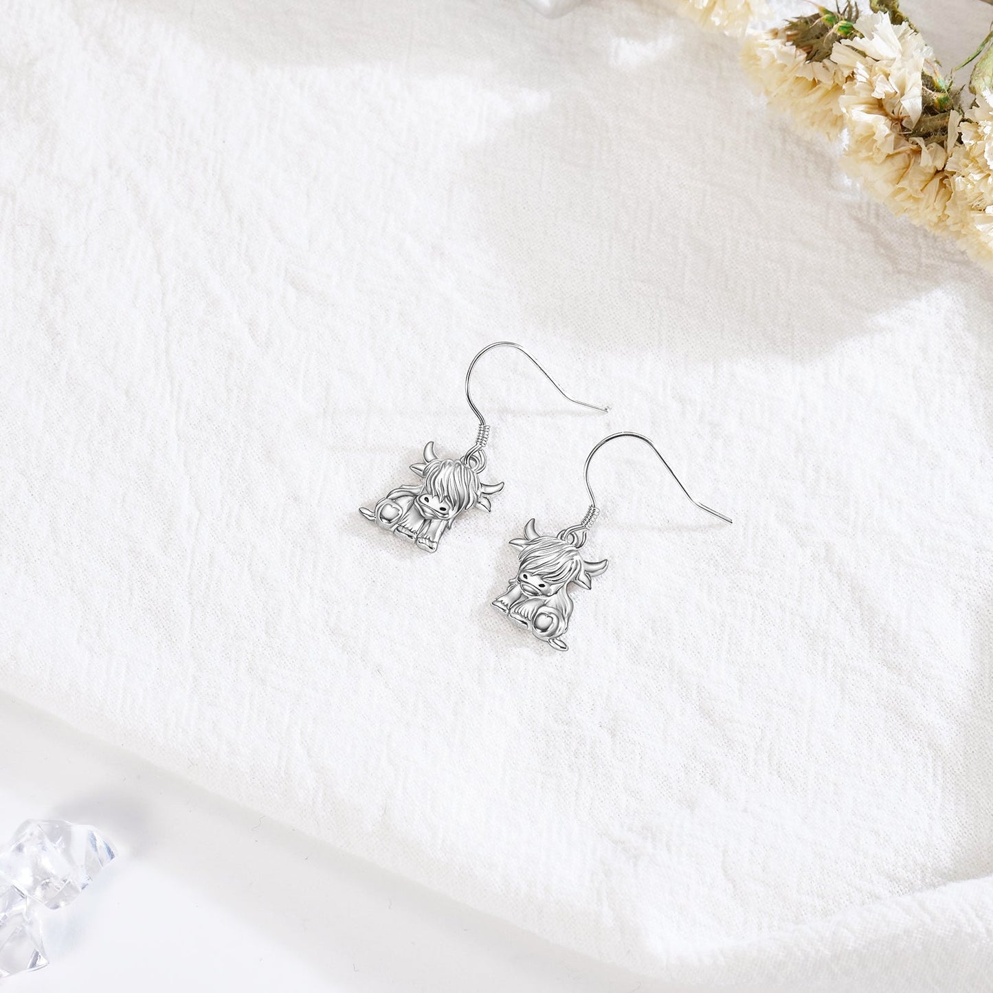 Highland Cow Earrings for Women 925 Sterling Silver Cow Dangle Drop Earrings LadyShow.Store
