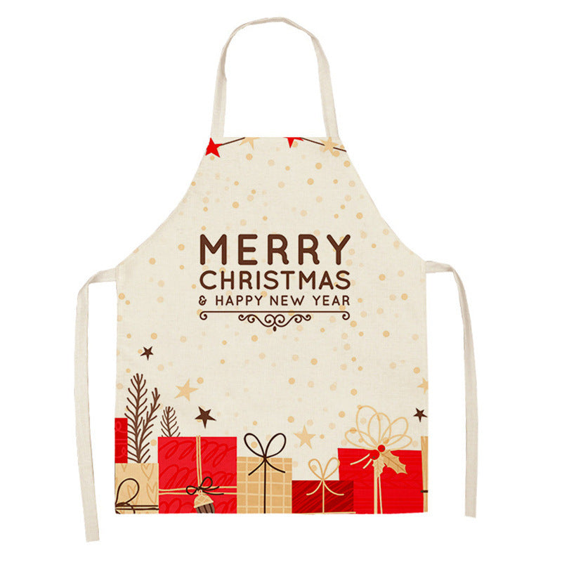 Christmas Deer Art Pattern Female Cleaning Home Cooking Kitchen Apron Chef Ear Cotton Linen PearlNestDecor.com