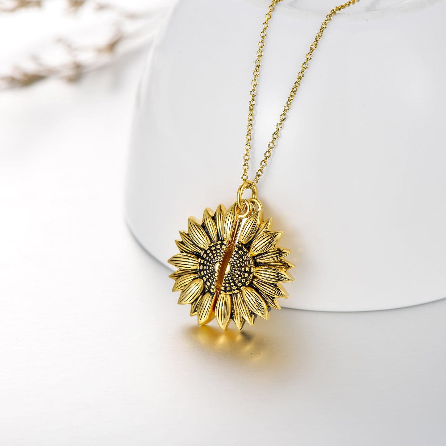 925 Sterling Silver Sunflower Photo Locket Necklace You Are My Sunshine Engraved Pendant LadyShow.Store