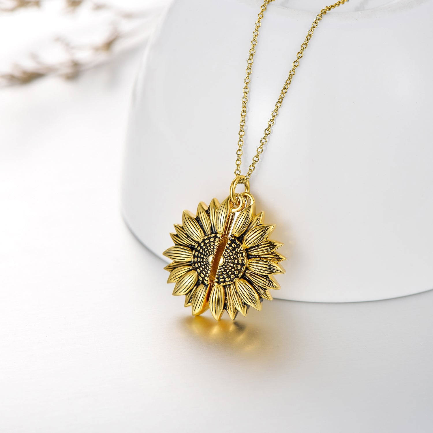 925 Sterling Silver Sunflower Photo Locket Necklace You Are My Sunshine Engraved Pendant LadyShow.Store