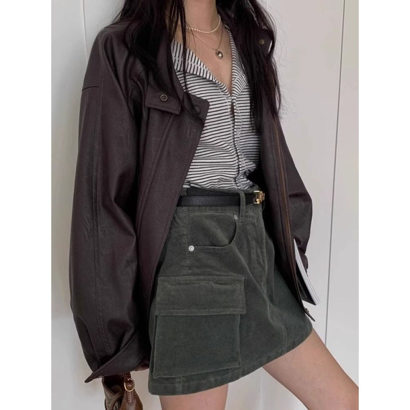 Women's Loose Slimming Motorcycle Jacket Cardigan LadyShow.Store