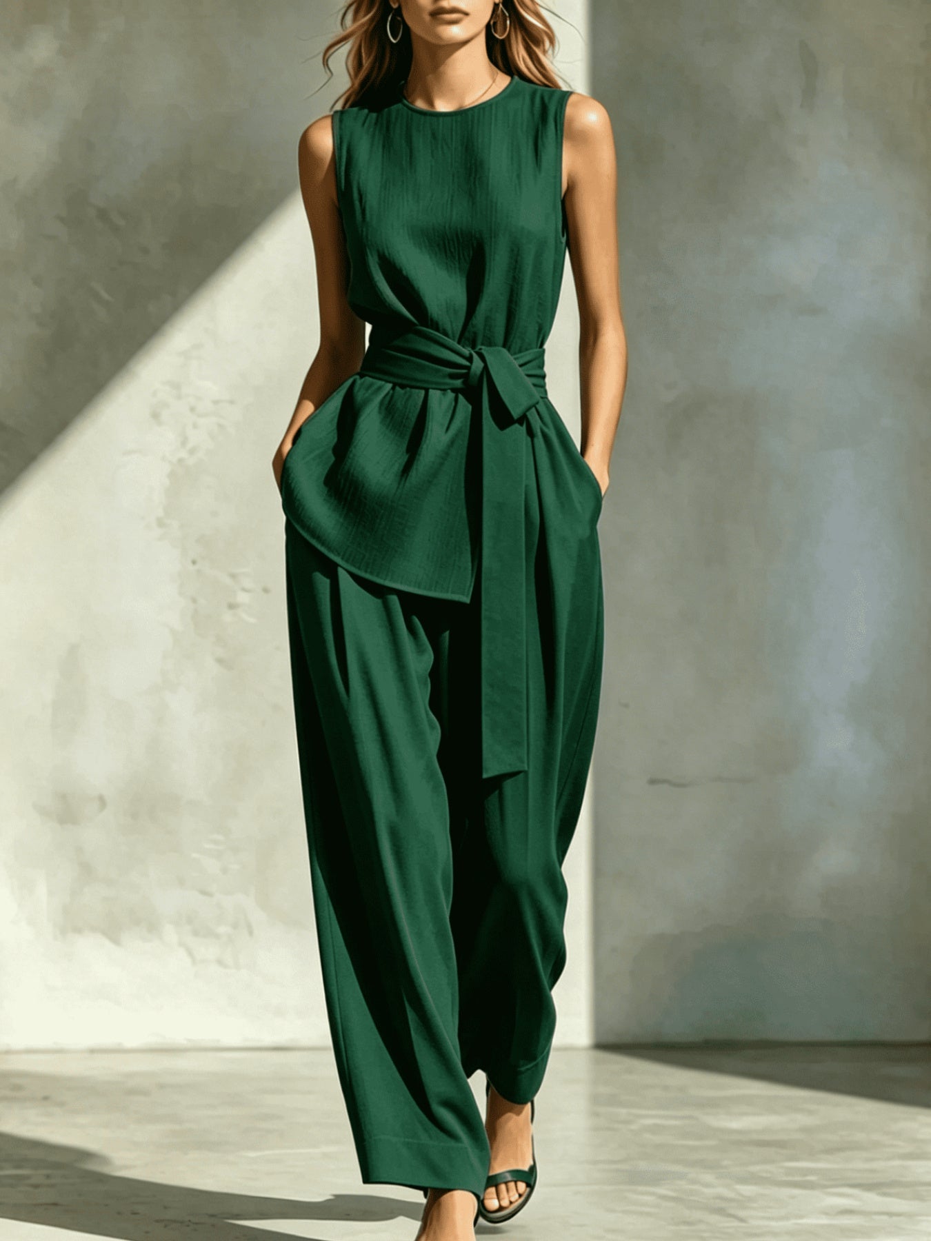 Womens Casual Sleeveless Tied-top And Pants Set NorixaFashion.com