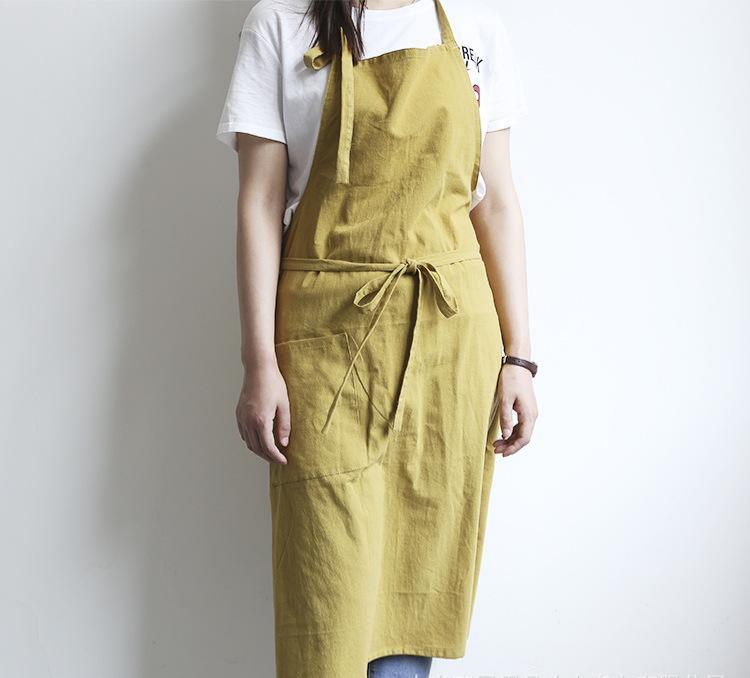Solid Color Kitchen Apron Japanese Style Korean Style Sleeveless Multi-color Cotton And Linen PearlNestDecor.com