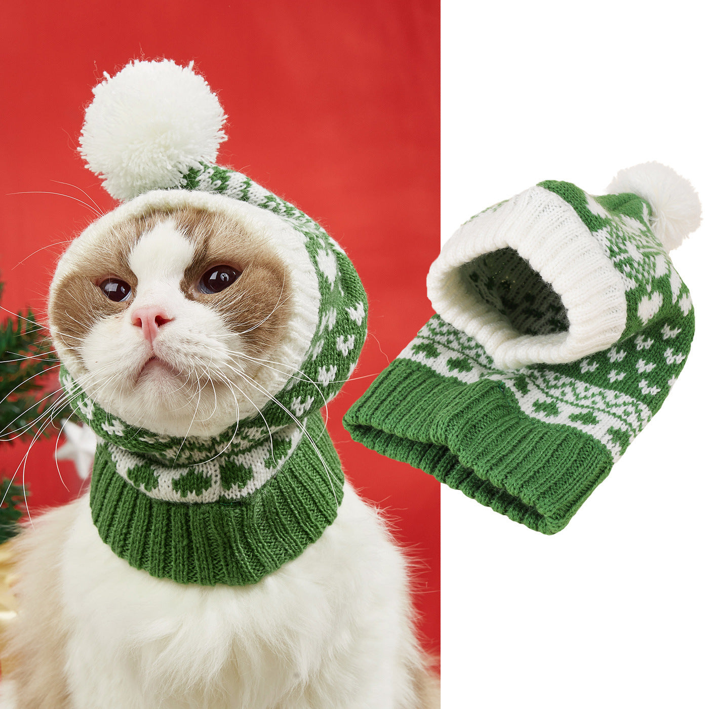 Christmas New Atmosphere Love Snowflake Elk Printing Knitted Warm Pet Dog Cat Fur Ball Hat Pets Fashion