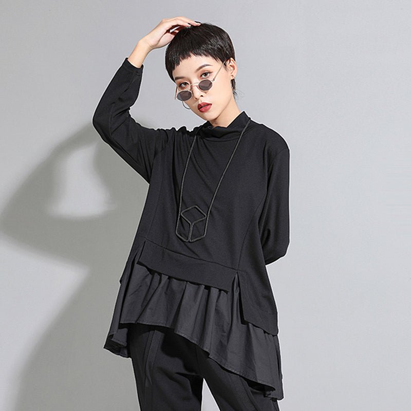Women's Asymmetrical Ruffle Long Sleeve T-Shirt 2022 Pi-Mart