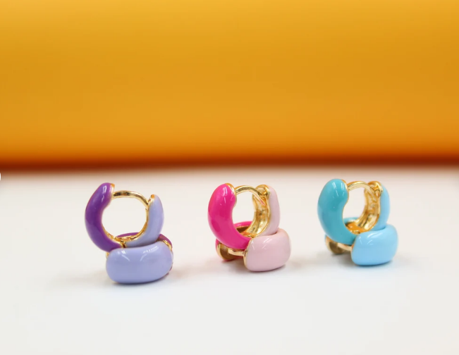 18K Gold Filled Enamel Small Huggie Earrings (K116A) LuxuryLifeWay Online Store