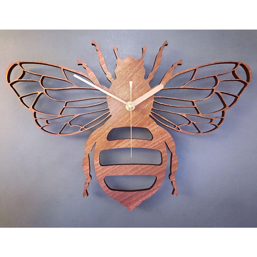 Fashion creative bamboo and wood bee wall clock PearlNestDecor.com
