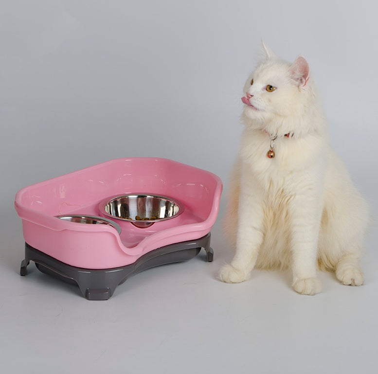 Dog bowl cat bowl pet cat double basin splash-proof neat dog cat rice bowl food bowl stainless steel bowl Pets Fashion
