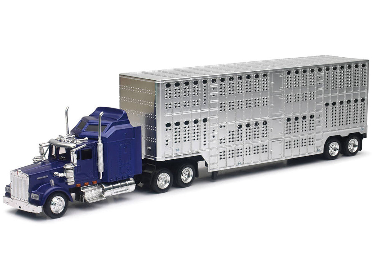 Kenworth W900 Truck Blue with Potbelly Livestock Trailer Chrome "Long Haul Truckers" Series 1/43 Diecast Model by New Ray LuxuryLifeWay Online Store