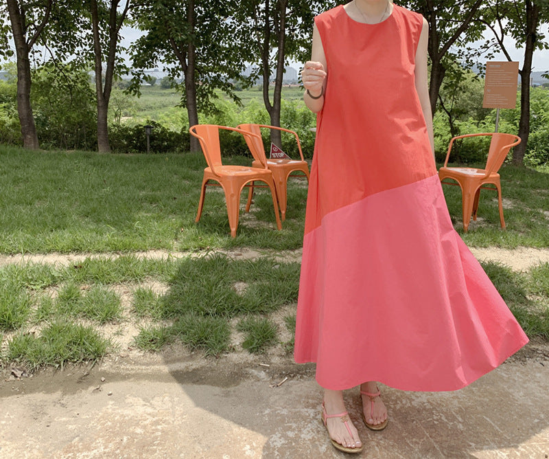 Sleeveless contrast color stitching dress women NorixaFashion.com
