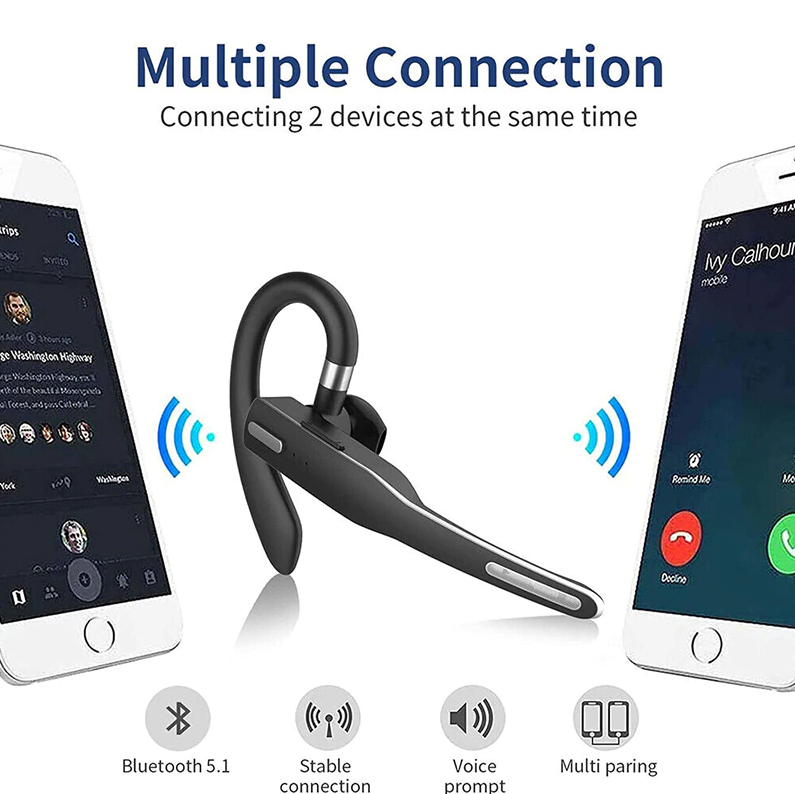 Trucker Wireless Headset Bluetooth 5.1 Earpiece Dual Mic Earbud Noise Cancelling LuxuryLifeWay Online Store