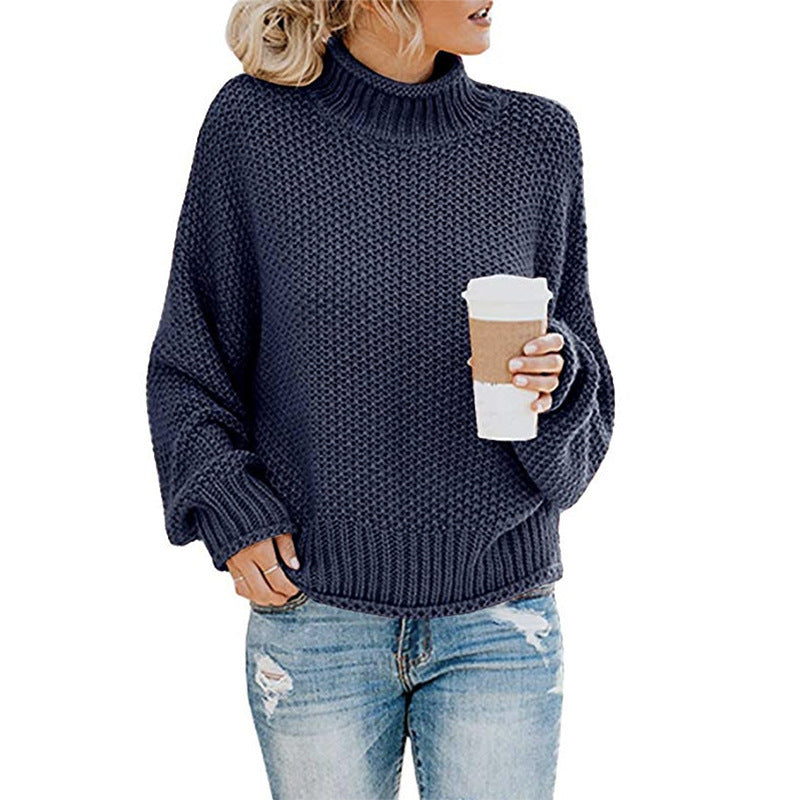 Solid Turtleneck Pullover Sweater Winter Fashion Casual Knitted Long-Sleeved Top Women's Clothing LadyShow.Store