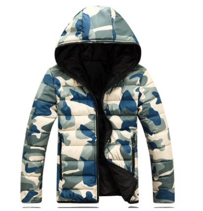 Men's camouflage cotton hooded Korean men's thick cotton pad warm cotton jacket