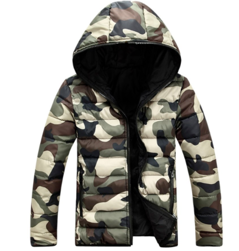 Men's camouflage cotton hooded Korean men's thick cotton pad warm cotton jacket