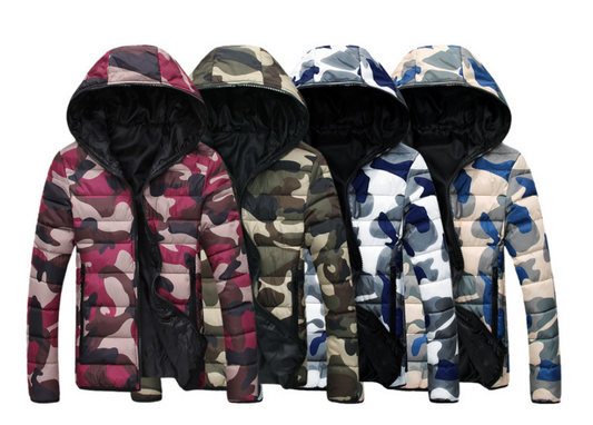 Men's Camouflage Cotton Hooded Jacket - Korean Thick Padded Winter Coat with Zip Pockets CJD