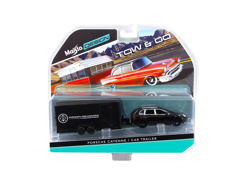 Porsche Cayenne Black and Car Trailer Tow & Go 1/64 Diecast Model by Maisto LuxuryLifeWay Online Store
