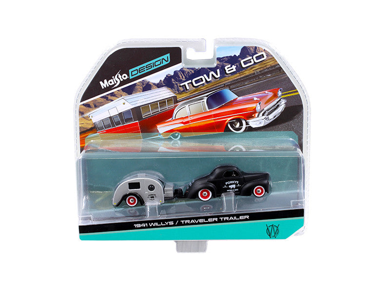 1941 Willys Matt Black and Traveler Trailer Tow & Go 1/64 Diecast Model by Maisto LuxuryLifeWay Online Store