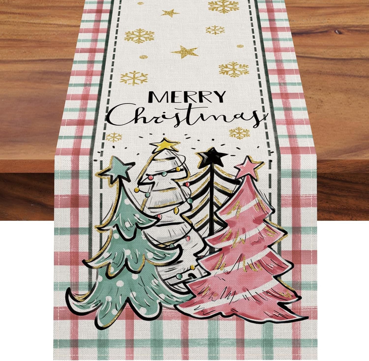 Christmas Trees Merry Xmas Table Runner, Seasonal Winter Holiday Kitchen Dining Table Decoration For Indoor Outdoor Home Party Decor 13 X 72 Inch PearlNestDecor.com