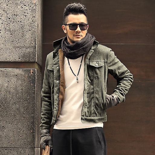 Mao Mao lining men's slim short jacket leatherette men's suede jacket Best YouTube Store