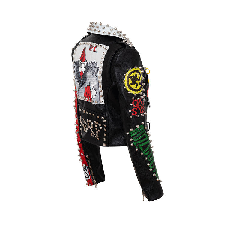 Studded Faux Leather Motorcycle Jacket: Edgy Punk Biker Jacket