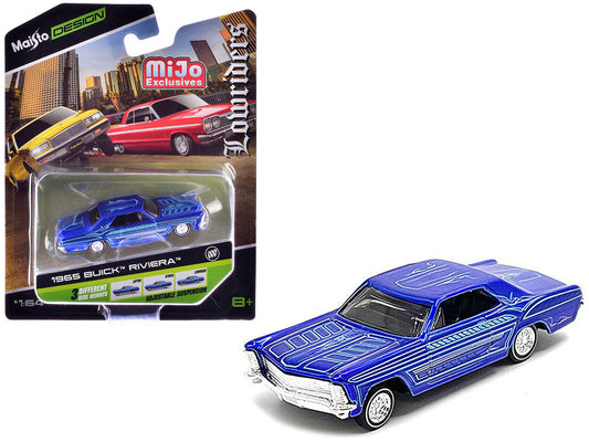 1965 Buick Riviera Candy Blue with Graphics "Lowriders" "Maisto Design" Series 1/64 Diecast Model Car by Maisto LuxuryLifeWay Online Store