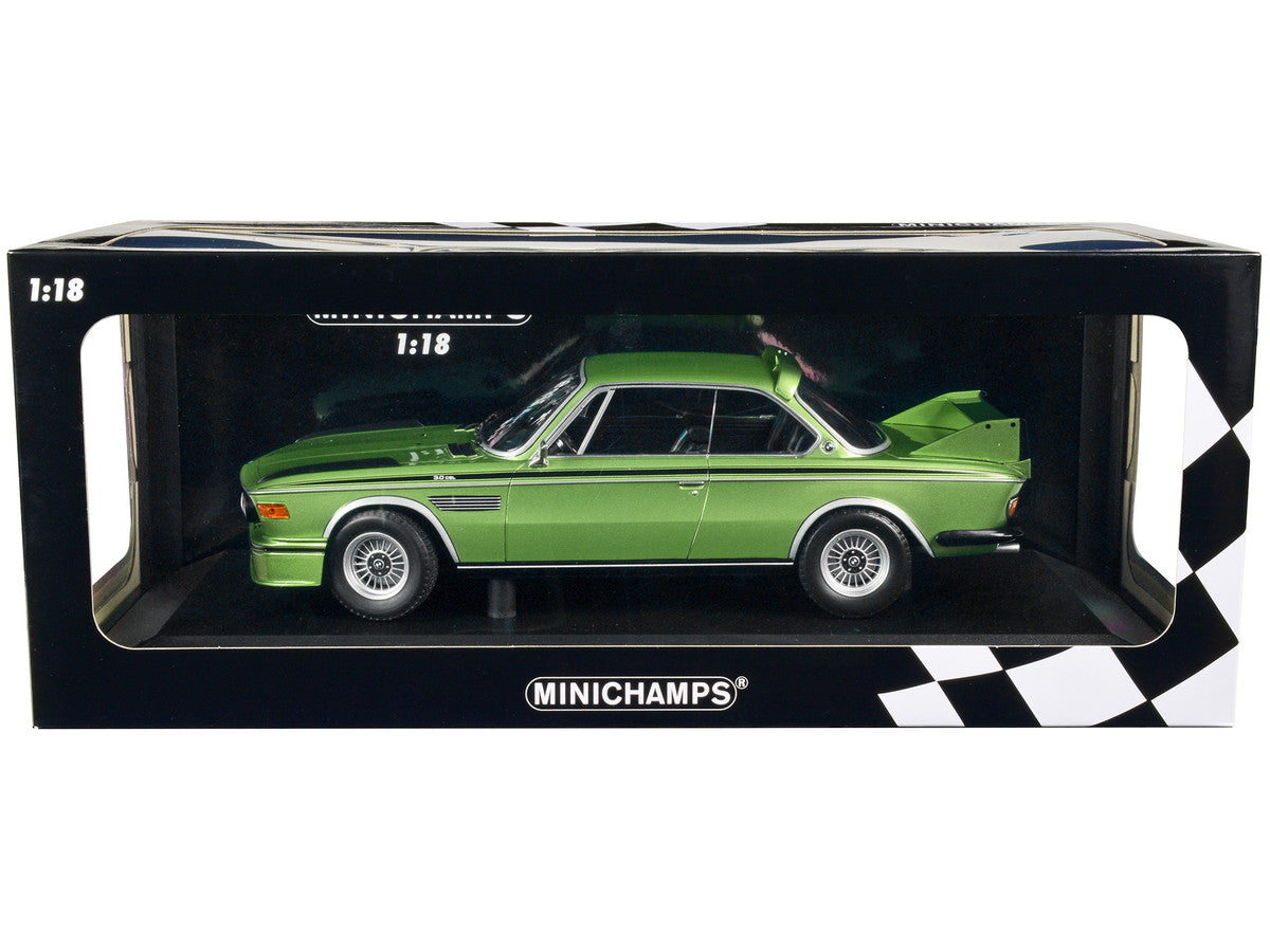 1973 BMW 3.0 CSL Green Metallic with Black Stripes Limited Edition to 450 pieces Worldwide 1/18 Diecast Model Car by Minichamps LuxuryLifeWay Online Store