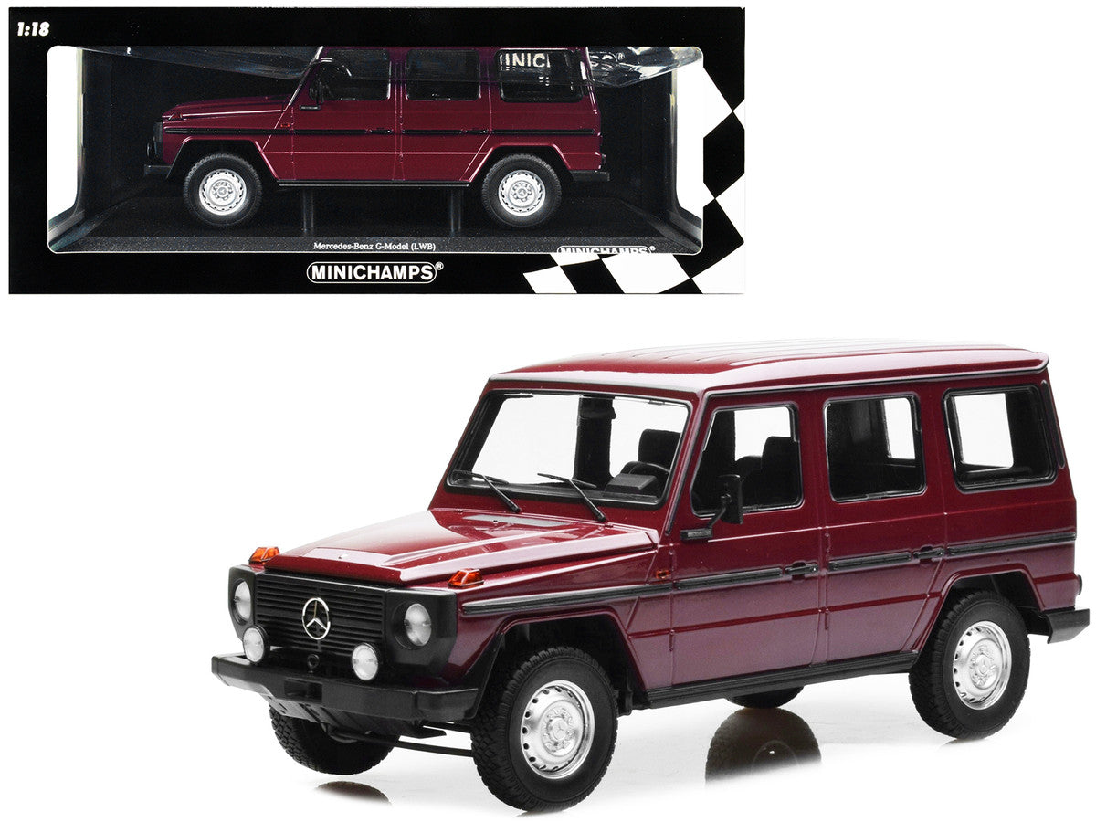 1980 Mercedes-Benz G-Model (LWB) Dark Red with Black Stripes Limited Edition to 402 pieces Worldwide 1/18 Diecast Model Car by Minichamps LuxuryLifeWay Online Store