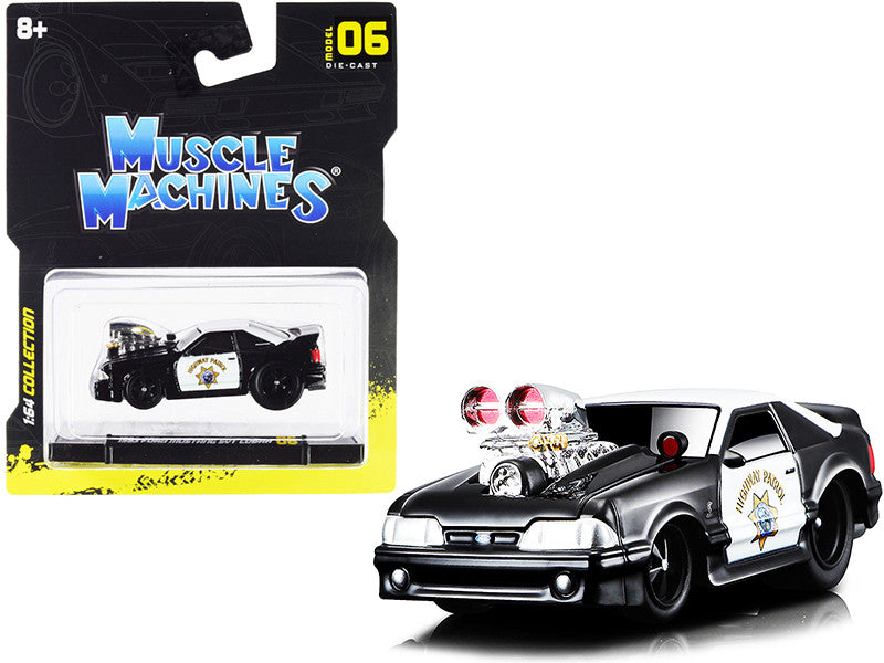 1993 Ford Mustang SVT Cobra CHP "California Highway Patrol" Black and White 1/64 Diecast Model Car by Muscle Machines LuxuryLifeWay Online Store