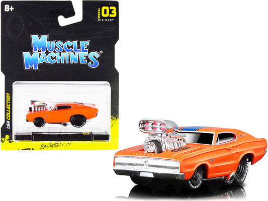 1966 Dodge Charger 426 C.I. Orange with Blue Stripe 1/64 Diecast Model Car by Muscle Machines LuxuryLifeWay Online Store
