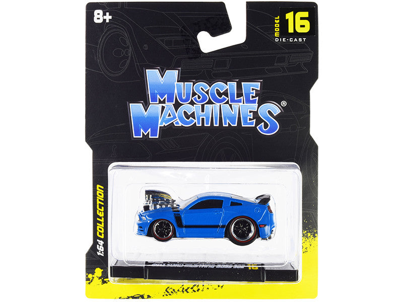 2013 Ford Mustang Boss 302 Light Blue with Black Stripes 1/64 Diecast Model Car by Muscle Machines LuxuryLifeWay Online Store