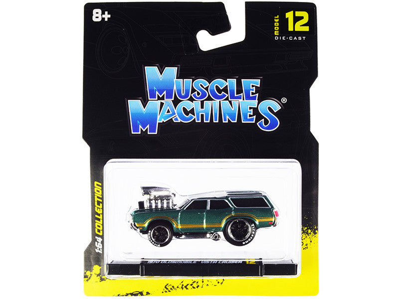 1970 Oldsmobile Vista Cruiser 442 Green Metallic with Gold Stripes 1/64 Diecast Model Car by Muscle Machines LuxuryLifeWay Online Store