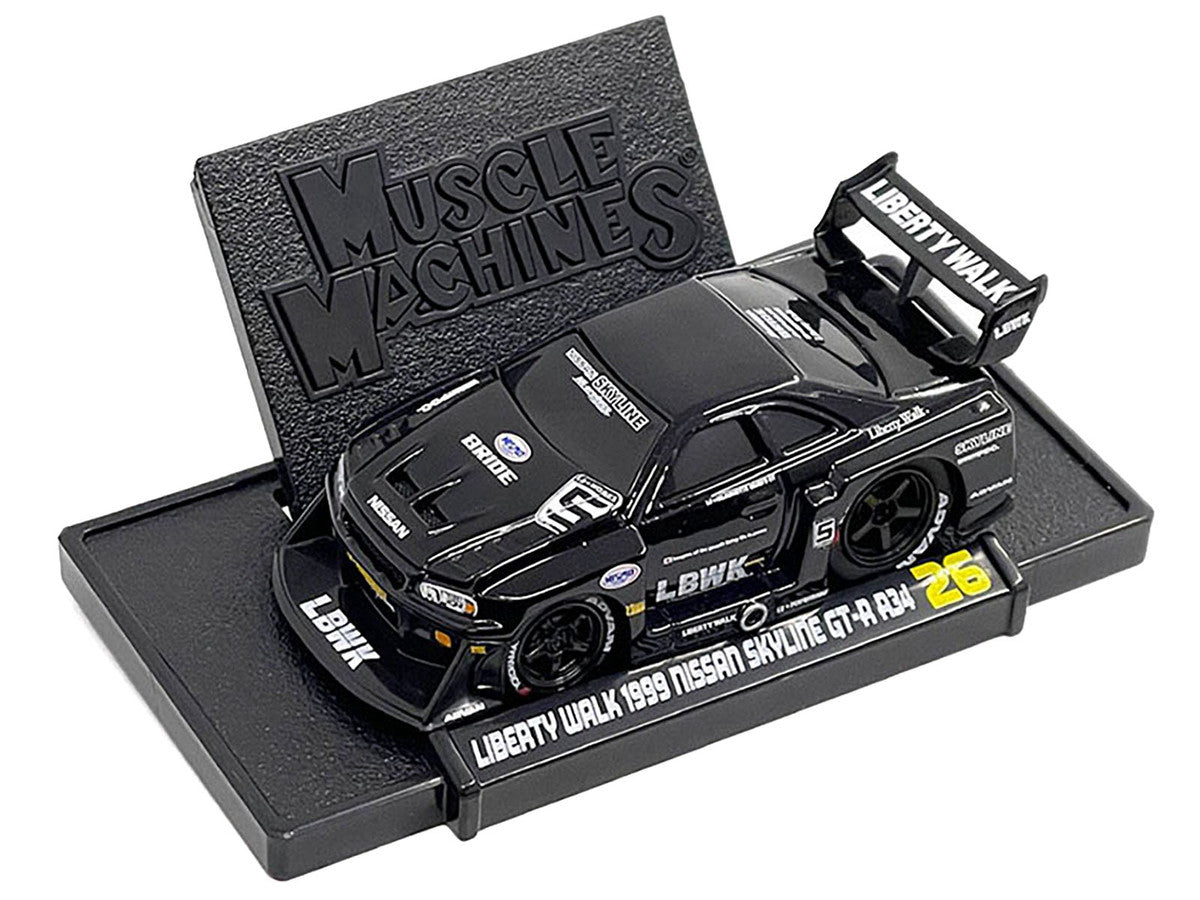 1999 Nissan Skyline GT-R (R34) #5 "Liberty Walk" Black 1/64 Diecast Model Car by Muscle Machines LuxuryLifeWay Online Store