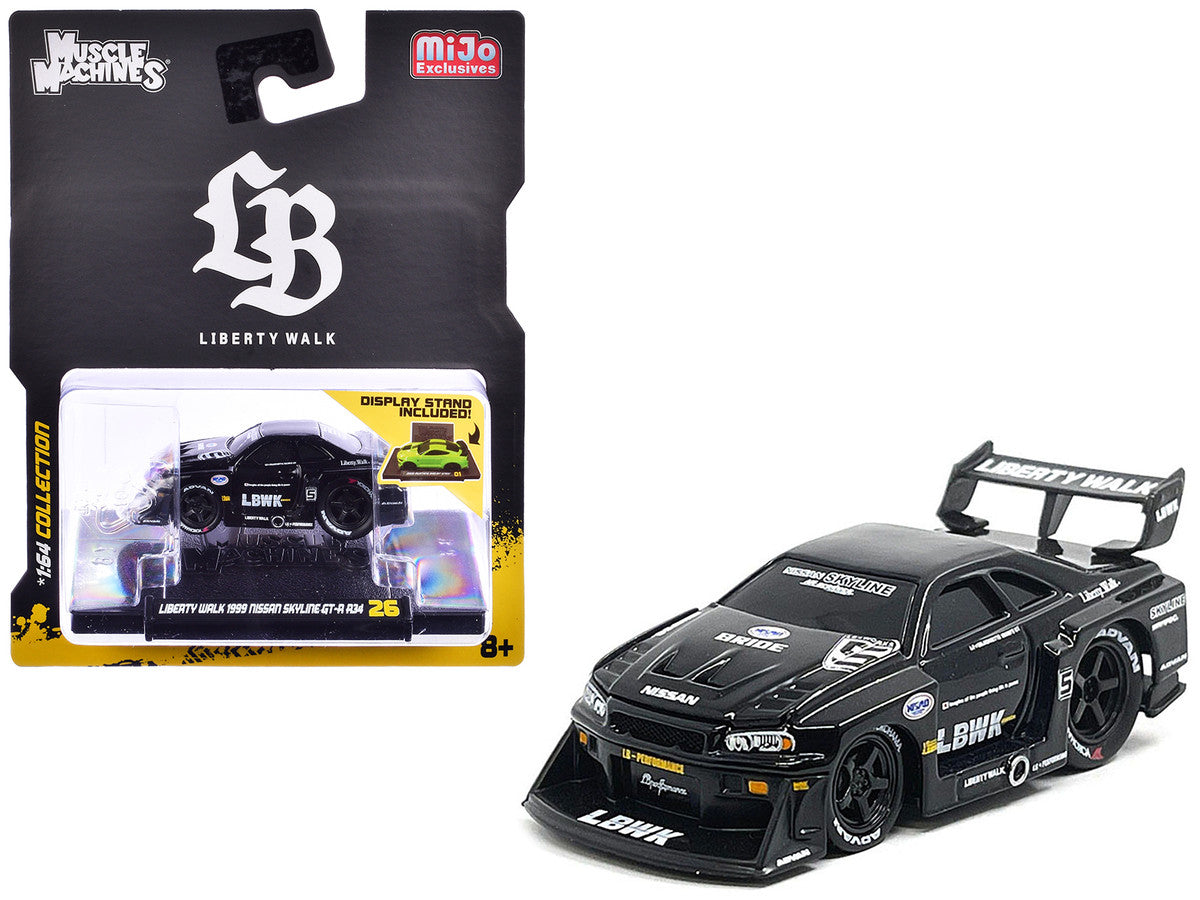1999 Nissan Skyline GT-R (R34) #5 "Liberty Walk" Black 1/64 Diecast Model Car by Muscle Machines LuxuryLifeWay Online Store