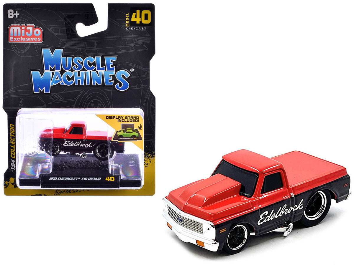 1972 Chevrolet C-10 Pickup Truck Red and Black "Edelbrock" 1/64 Diecast Model Car by Muscle Machines LuxuryLifeWay Online Store