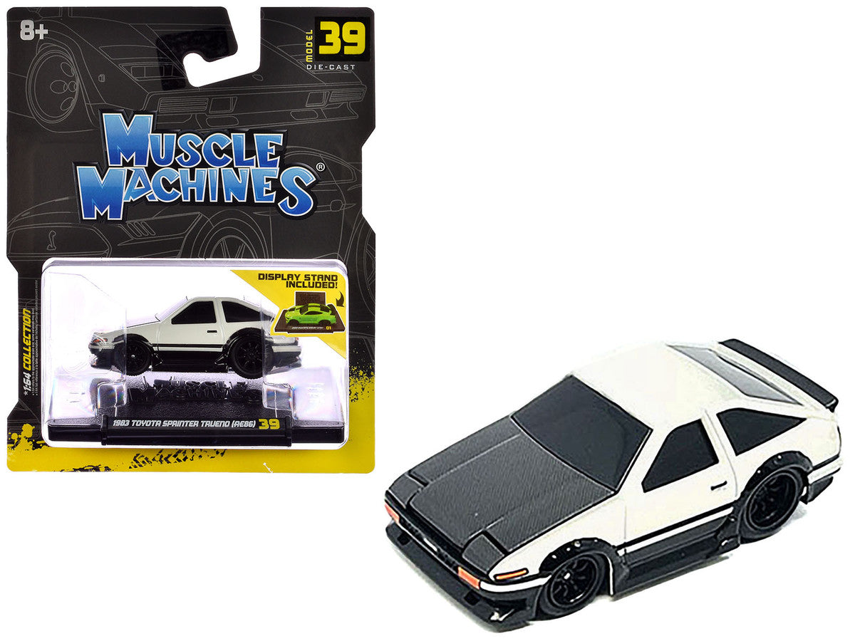 1983 Toyota Sprinter Trueno (AE86) White with Carbon Hood 1/64 Diecast Model Car by Muscle Machines LuxuryLifeWay Online Store