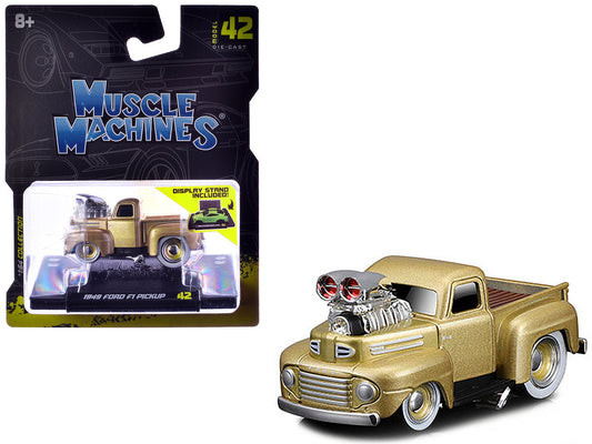 1949 Ford F1 Pickup Truck Gold Metallic 1/64 Diecast Model Car by Muscle Machines LuxuryLifeWay Online Store