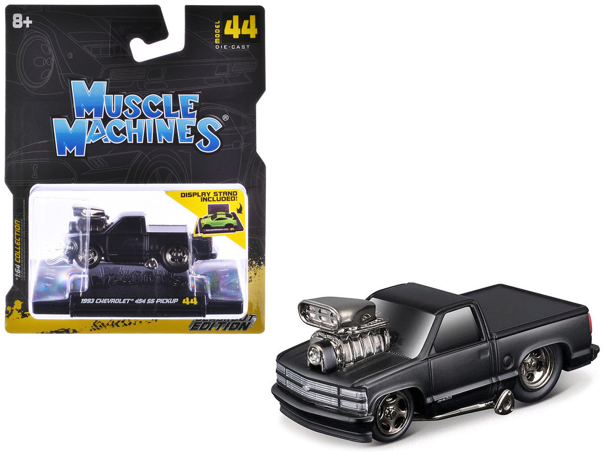 1993 Chevrolet 454 SS Pickup Truck Matt Black "Blackout Edition" 1/64 Diecast Model by Muscle Machines LuxuryLifeWay Online Store