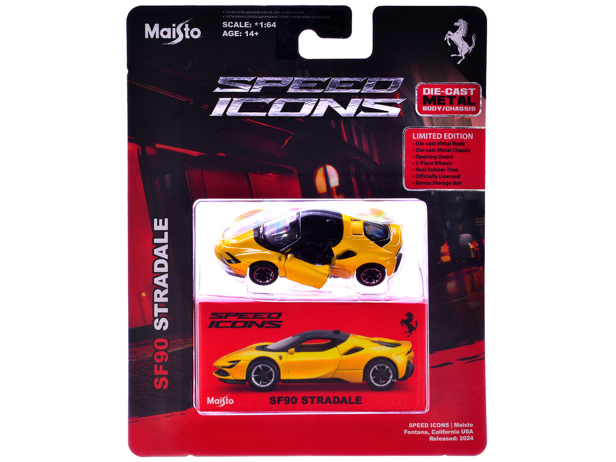 Ferrari SF90 Stradale Yellow with Black Top "Speed Icons" Series 1/64 Diecast Model Car by Maisto LuxuryLifeWay Online Store